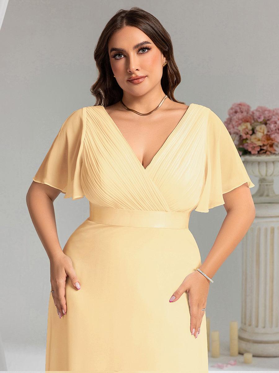 Minimalistisches A-Line Maxi Chiffon Brautkleid mit Satingürtel #Farbe_Gelb