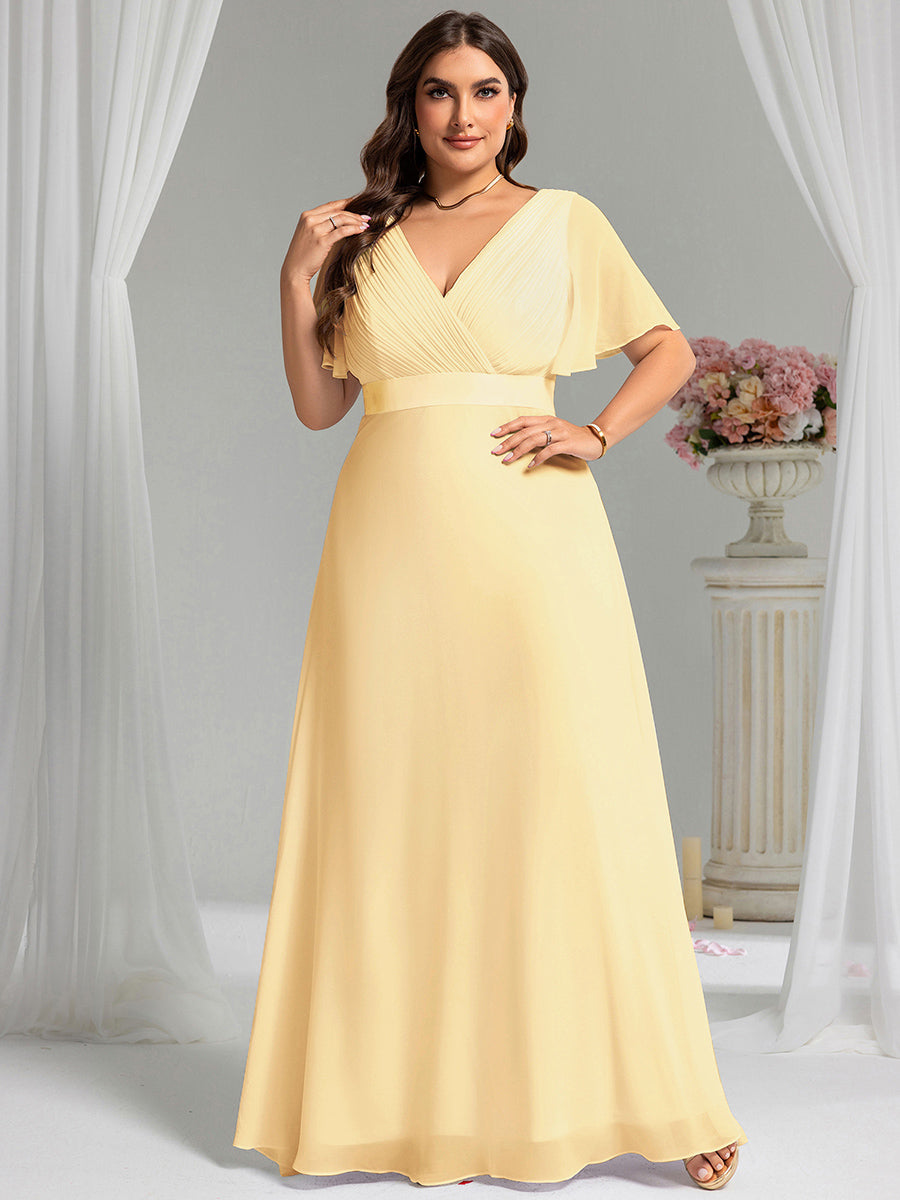 Minimalistisches A-Line Maxi Chiffon Brautkleid mit Satingürtel #Farbe_Gelb