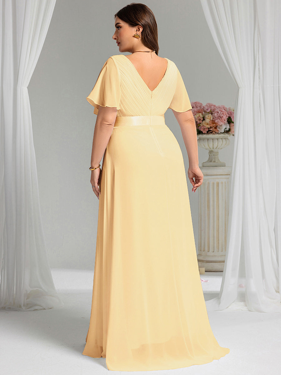 Minimalistisches A-Line Maxi Chiffon Brautkleid mit Satingürtel #Farbe_Gelb