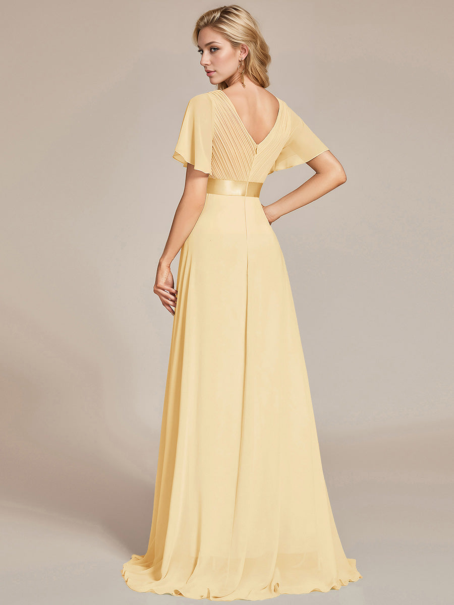 Minimalistisches A-Line Maxi Chiffon Brautkleid mit Satingürtel #Farbe_Gelb