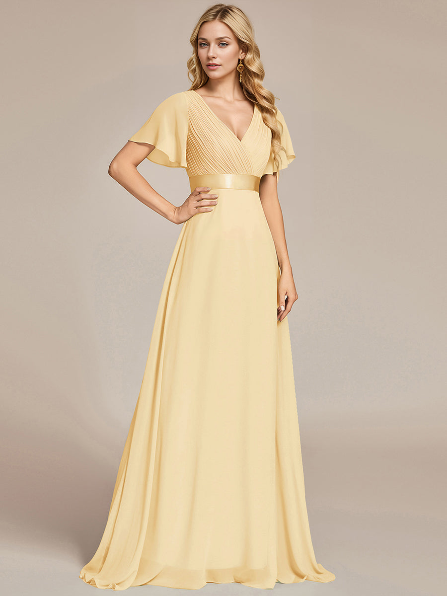 Minimalistisches A-Line Maxi Chiffon Brautkleid mit Satingürtel #Farbe_Gelb