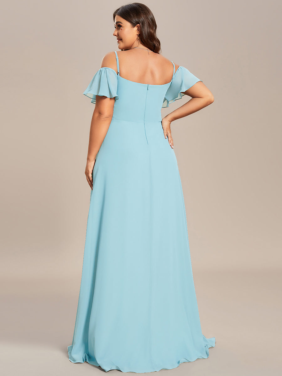 Bodenlanger Offshoulder A-Linien Chiffon Kleid Mit Hohem Schlitz #Farbe_Himmelblau
