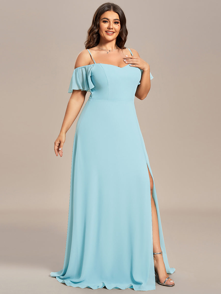 Bodenlanger Offshoulder A-Linien Chiffon Kleid Mit Hohem Schlitz #Farbe_Himmelblau