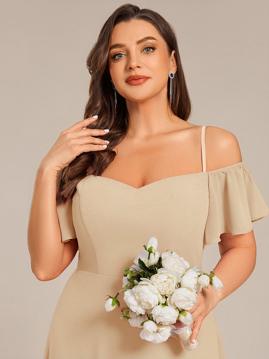 Bodenlanger Offshoulder A-Linien Chiffon Kleid Mit Hohem Schlitz #Farbe_Champagner