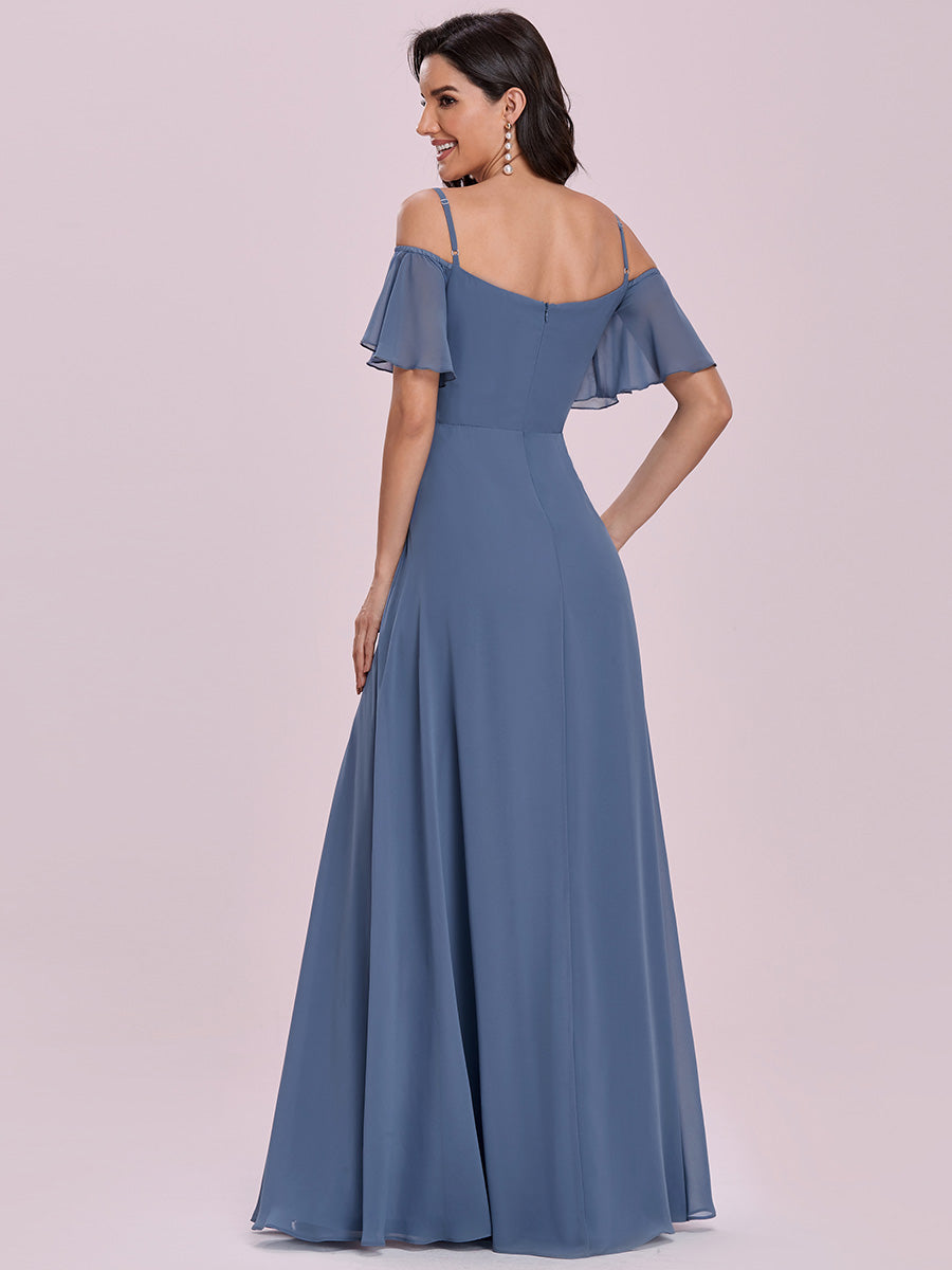 Bodenlanger Offshoulder A-Linien Chiffon Kleid Mit Hohem Schlitz #Farbe_Taubenblau
