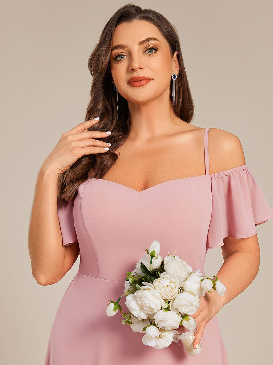Bodenlanger Offshoulder A-Linien Chiffon Kleid Mit Hohem Schlitz #Farbe_Altrosa