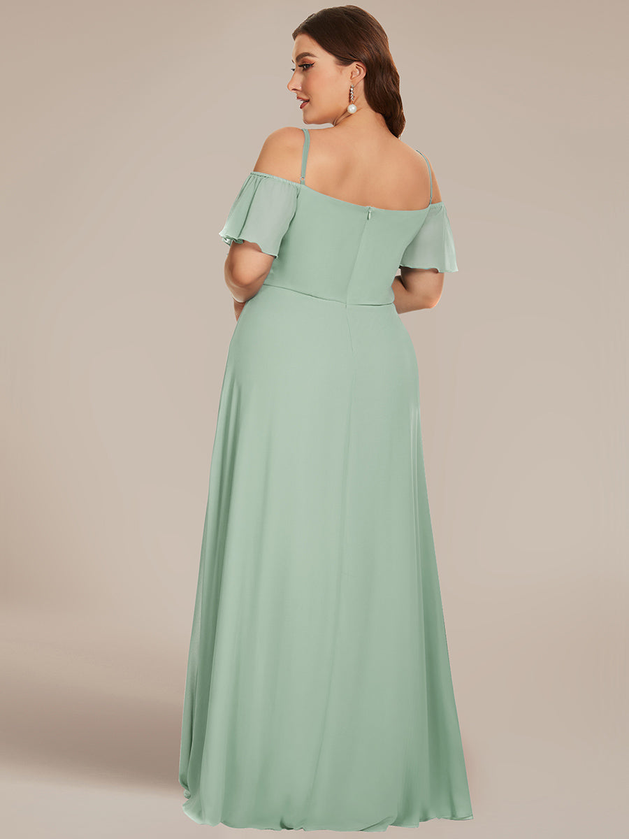 Bodenlanger Offshoulder A-Linien Chiffon Kleid Mit Hohem Schlitz #Farbe_Mintgrün