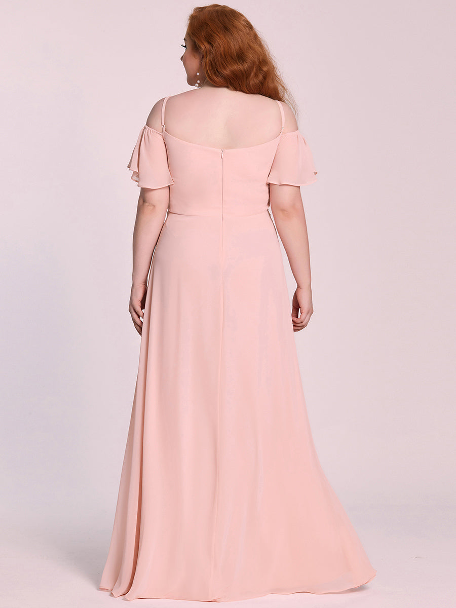 Bodenlanger Offshoulder A-Linien Chiffon Kleid Mit Hohem Schlitz #Farbe_Pink