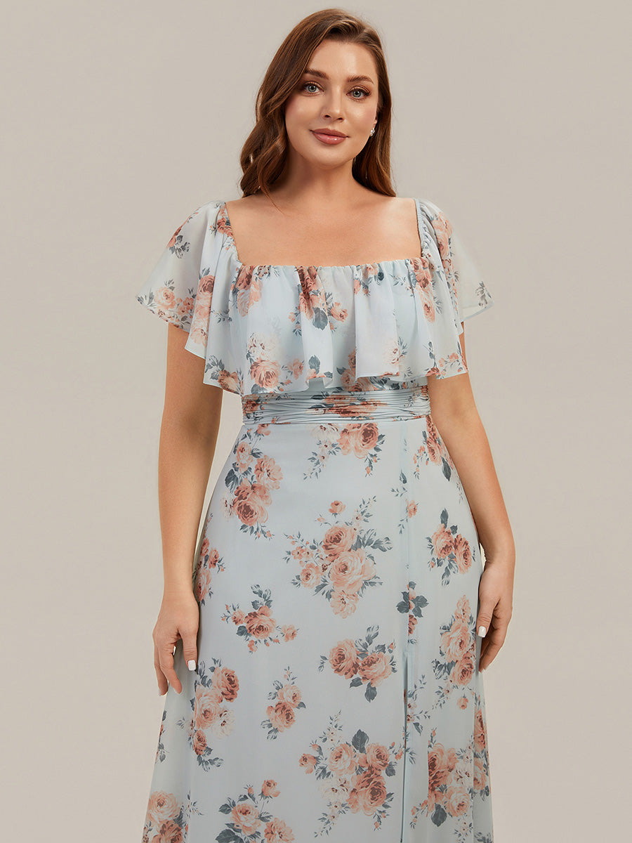Bodenlanger Offshoulder A-Linie Chiffon Kleid Mit Falten Design Und Oberschenkel Hohem Schlitz #Farbe_Bernstein