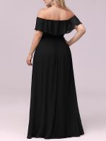 Bodenlanger Offshoulder A-Linie Chiffon Kleid Mit Falten Design Und Oberschenkel Hohem Schlitz #Farbe_Schwarz
