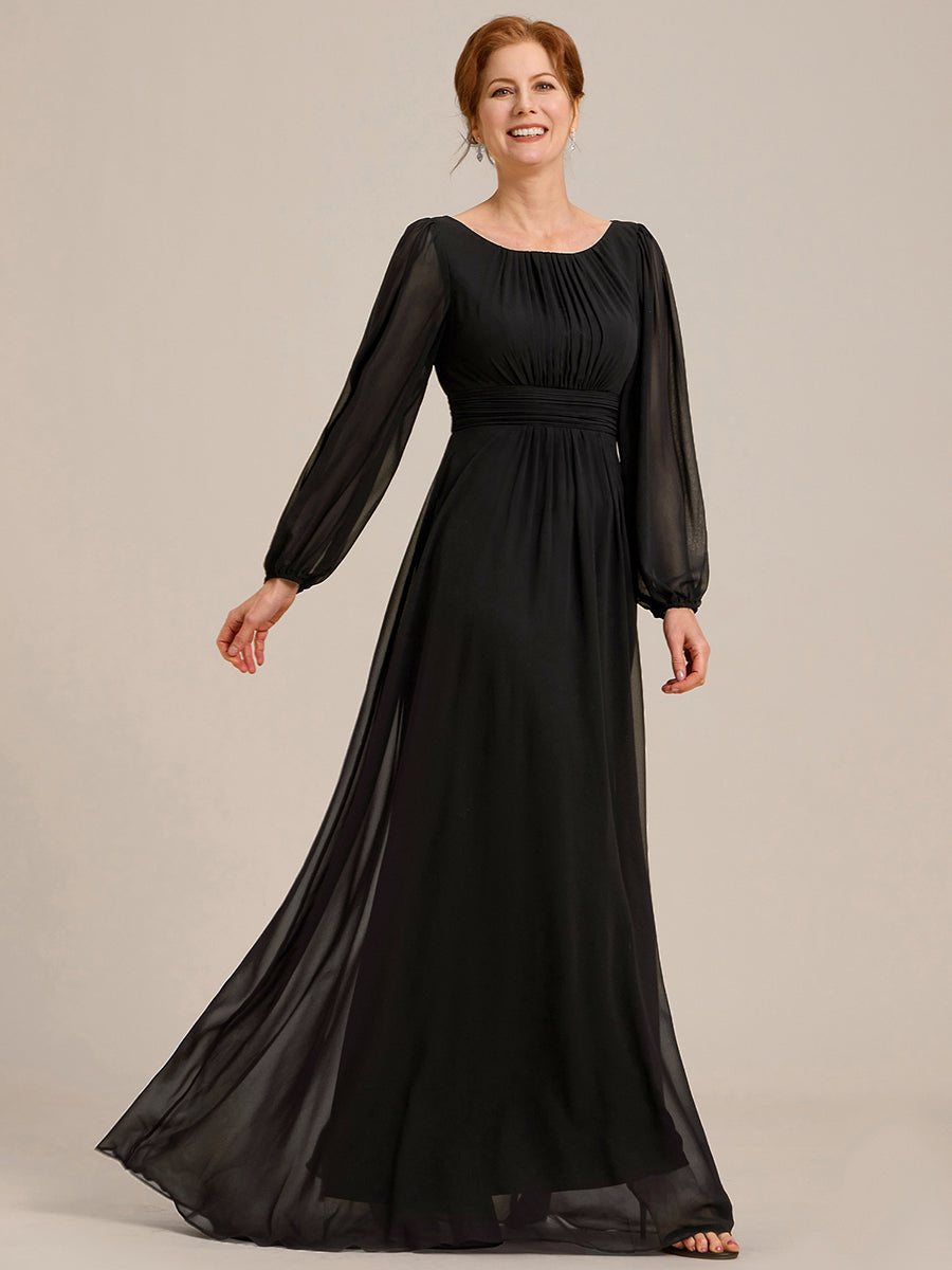 Rundhals Bodenlaenge Langarm Brautjungfernkleider #farbe_Schwarz