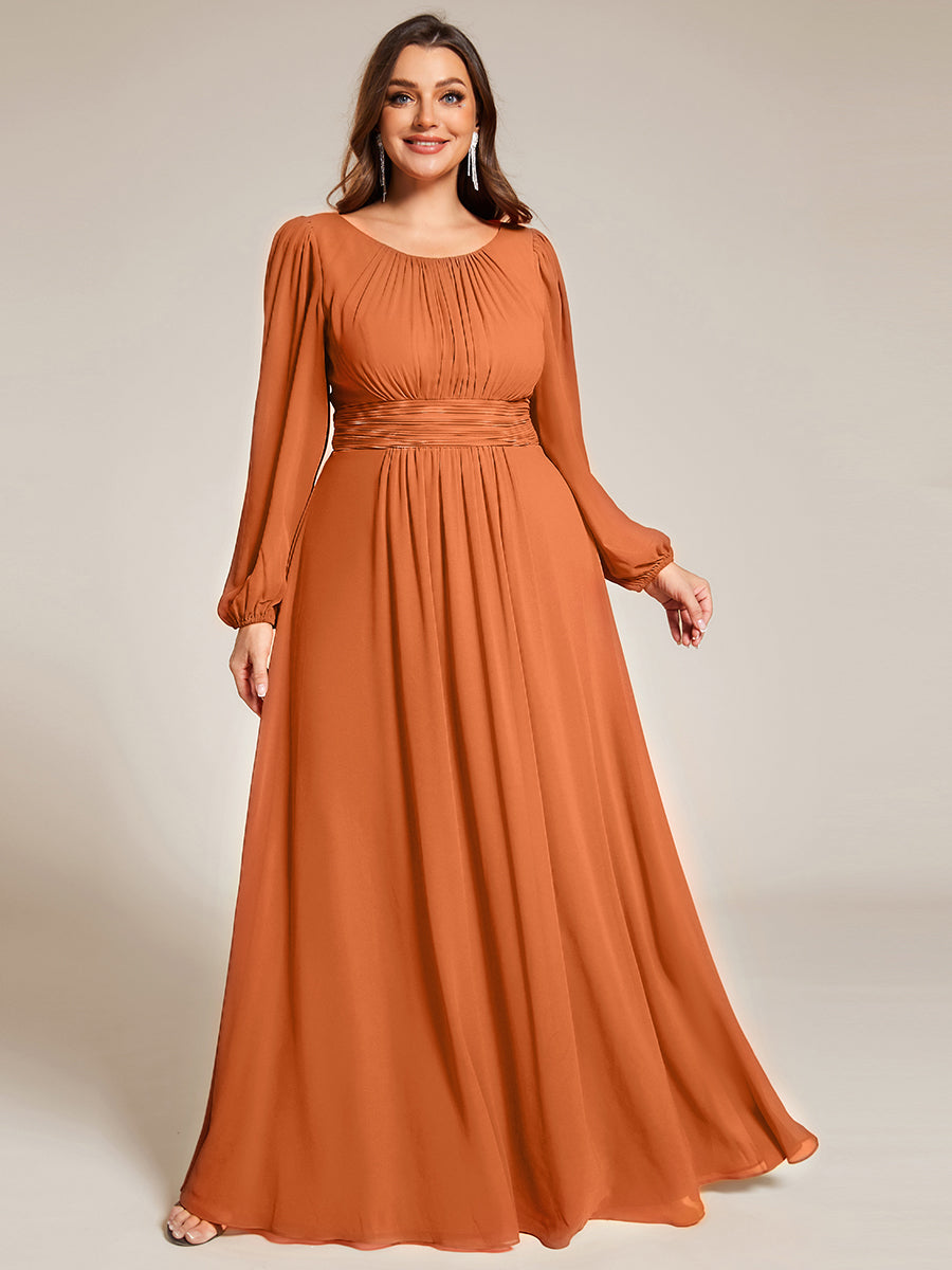 Rundhals Bodenlaenge Langarm Brautjungfernkleider #farbe_Gebrannte Melone