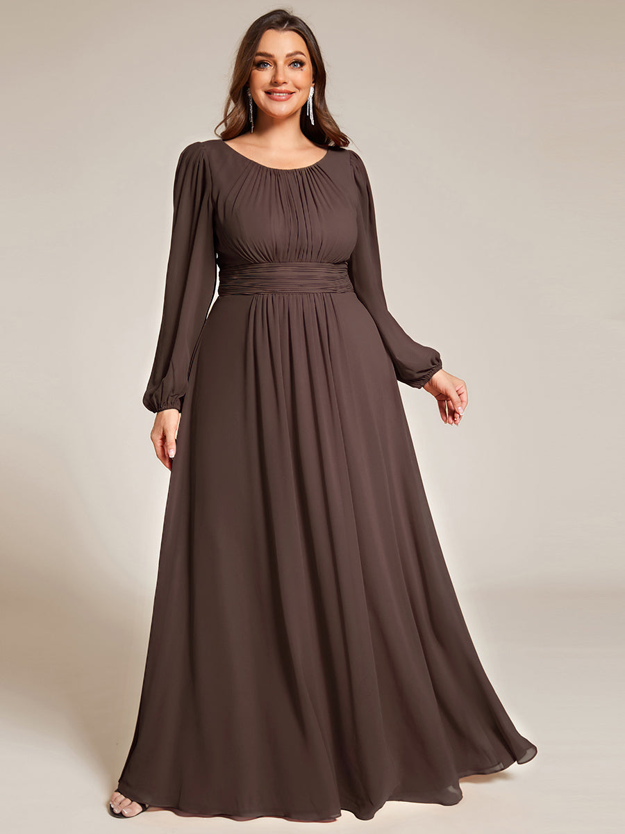 Rundhals Bodenlaenge Langarm Brautjungfernkleider #farbe_Espressobraun