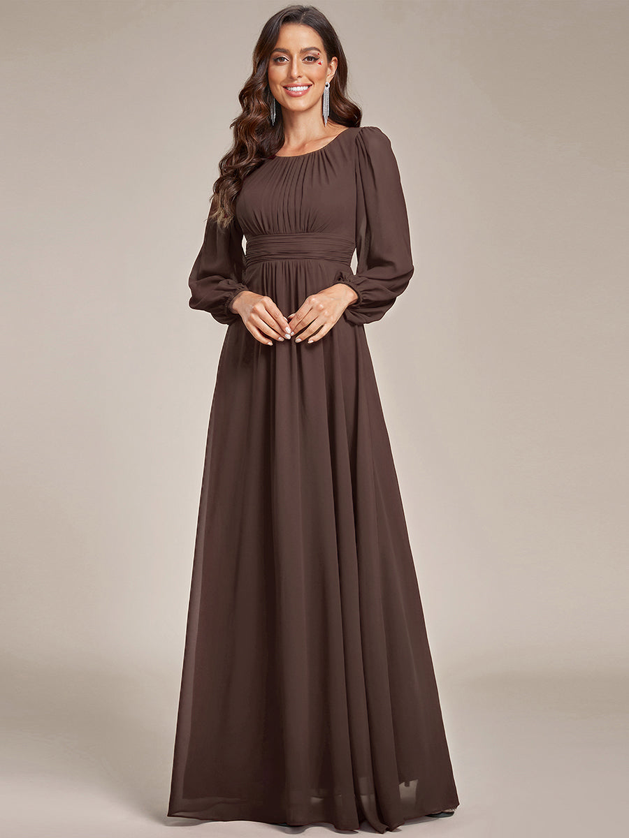 Rundhals Bodenlaenge Langarm Brautjungfernkleider #farbe_Espressobraun