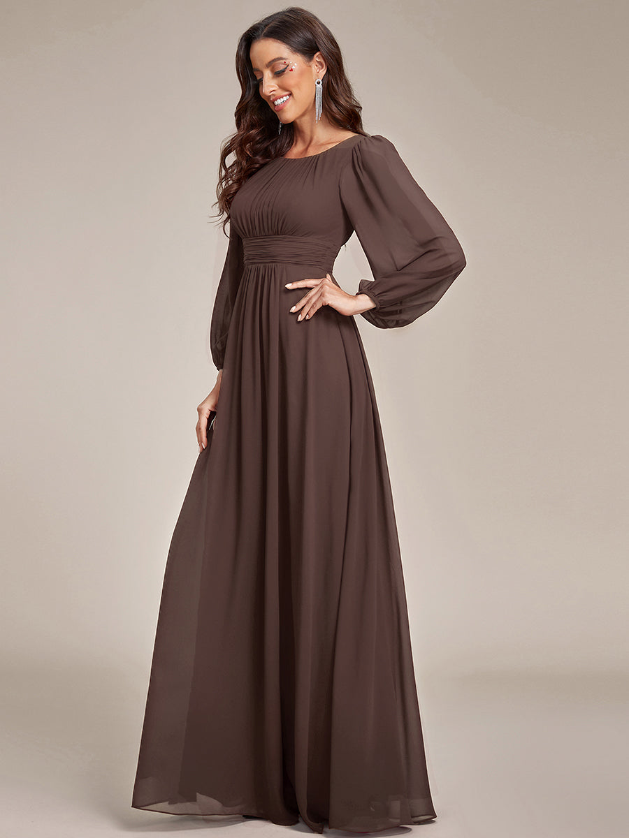 Rundhals Bodenlaenge Langarm Brautjungfernkleider #farbe_Espressobraun