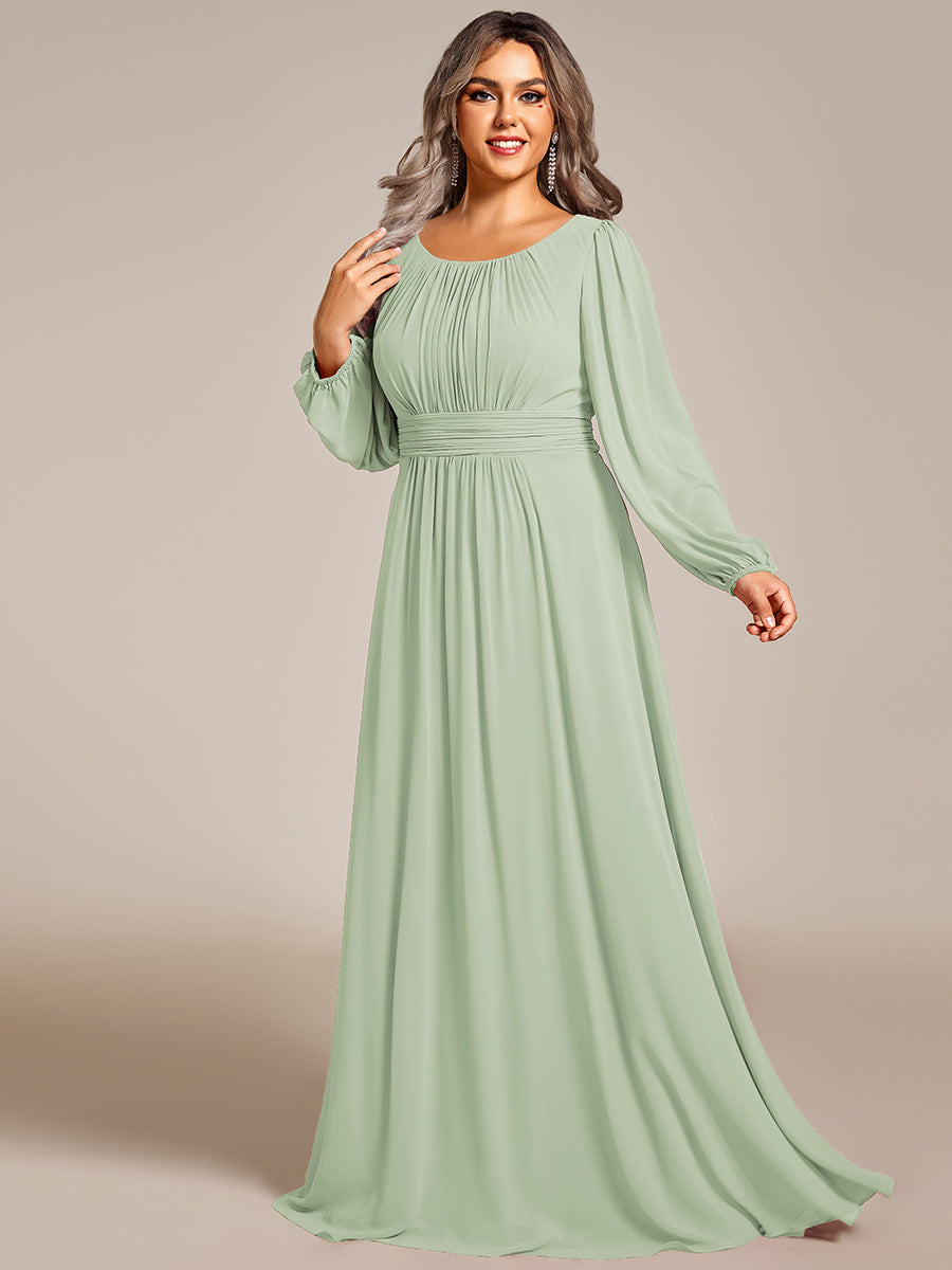 Rundhals Bodenlaenge Langarm Brautjungfernkleider #farbe_Mintgrün
