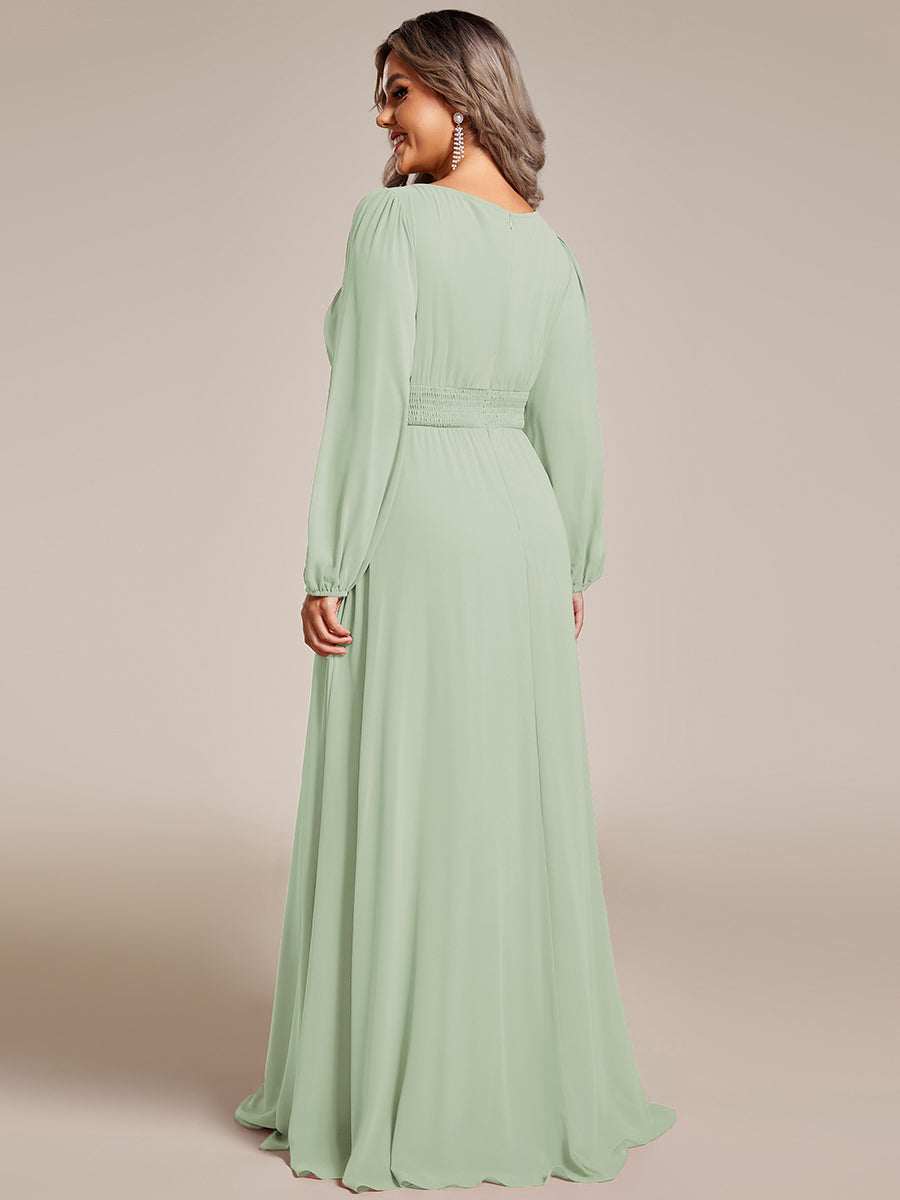 Rundhals Bodenlaenge Langarm Brautjungfernkleider #farbe_Mintgrün