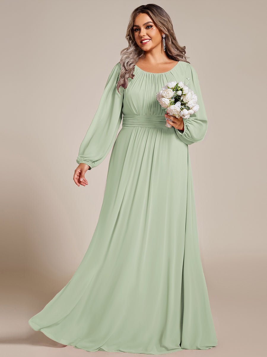 Rundhals Bodenlaenge Langarm Brautjungfernkleider #farbe_Mintgrün