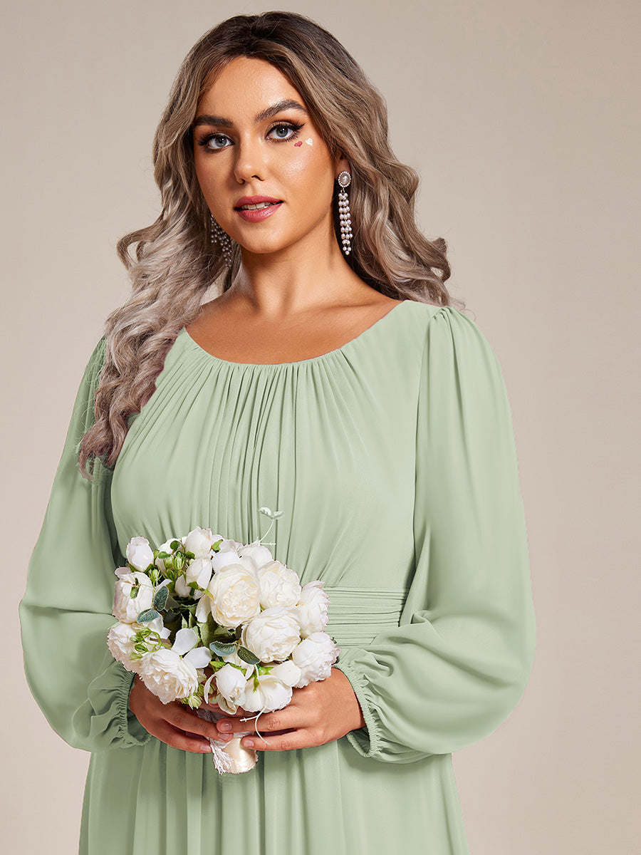 Rundhals Bodenlaenge Langarm Brautjungfernkleider #farbe_Mintgrün