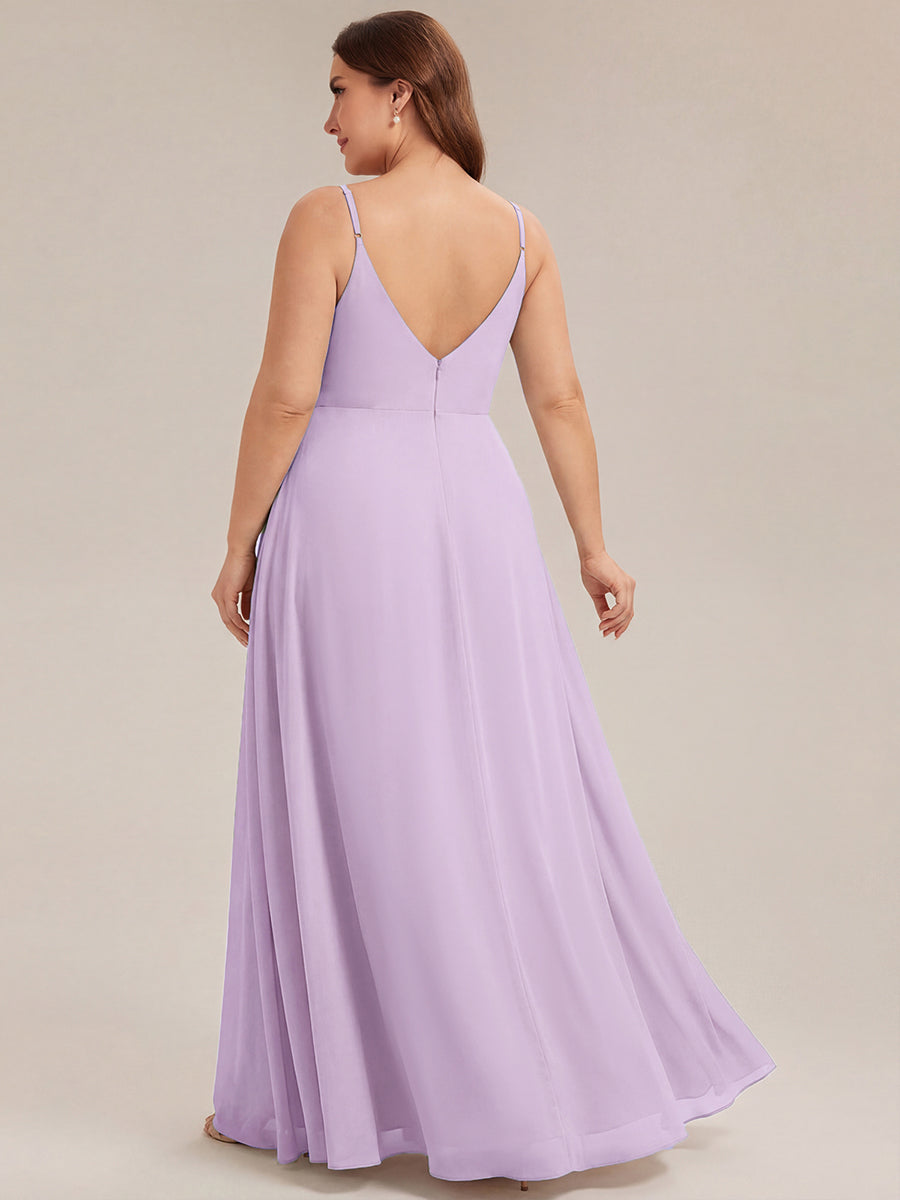 Bodenlanger V-Ausschnitt A-Linie Chiffonkleid Mit Tiefem V-Ausschnitt Und Gerafften Details Kleid #Farbe_Mattflieder