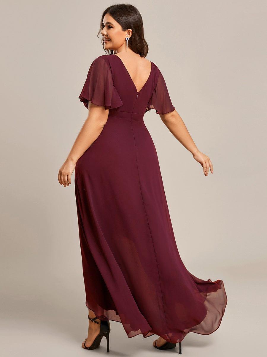 Funkelndes Abendkleid in A-Linie mit Empire-Taille und langen ?rmeln #farbe_Burgundy