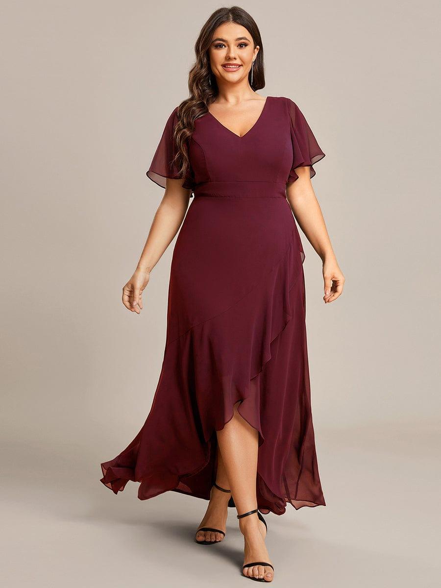 Funkelndes Abendkleid in A-Linie mit Empire-Taille und langen ?rmeln #farbe_Burgundy