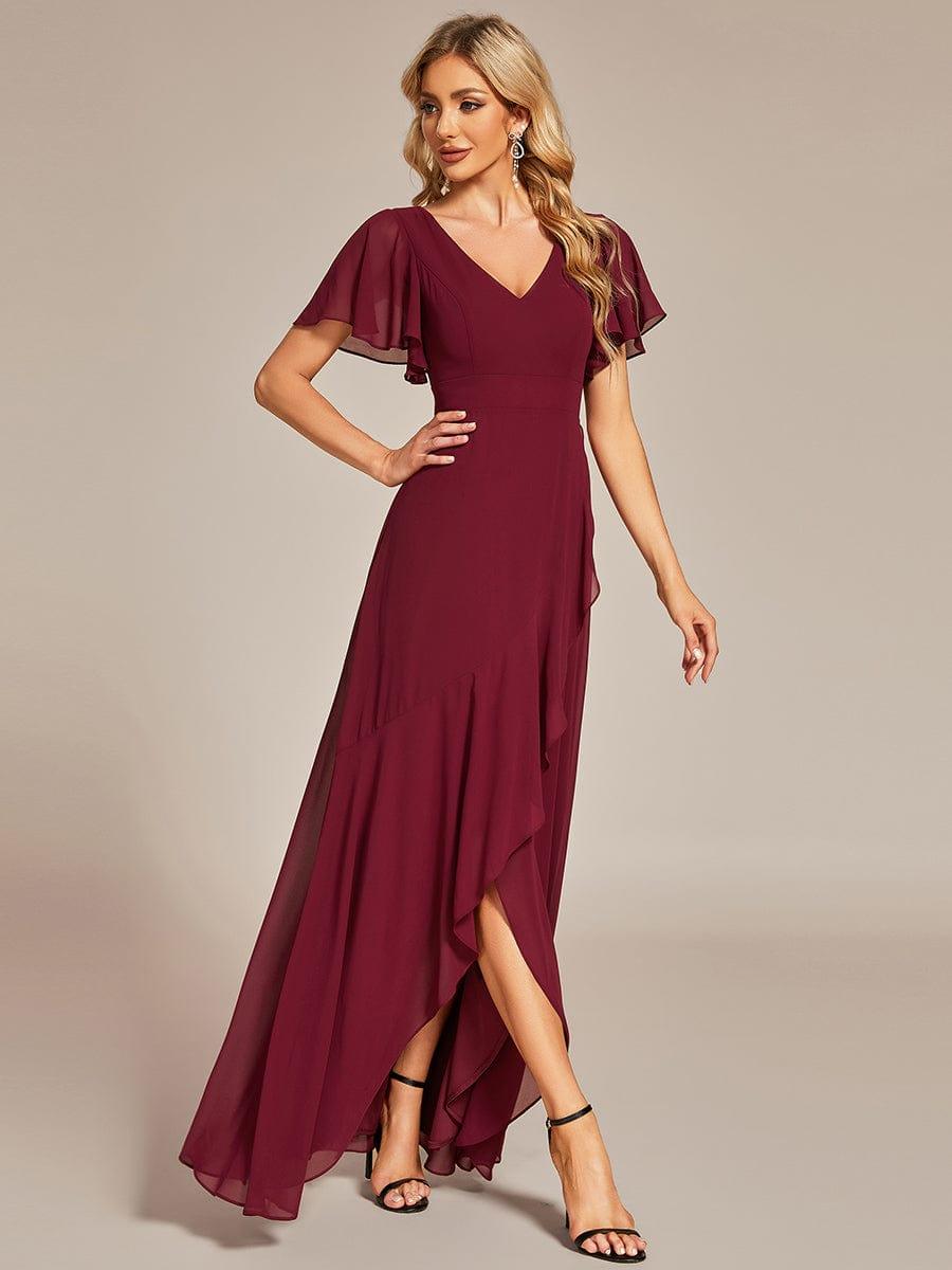 Funkelndes Abendkleid in A-Linie mit Empire-Taille und langen ?rmeln #farbe_Burgundy