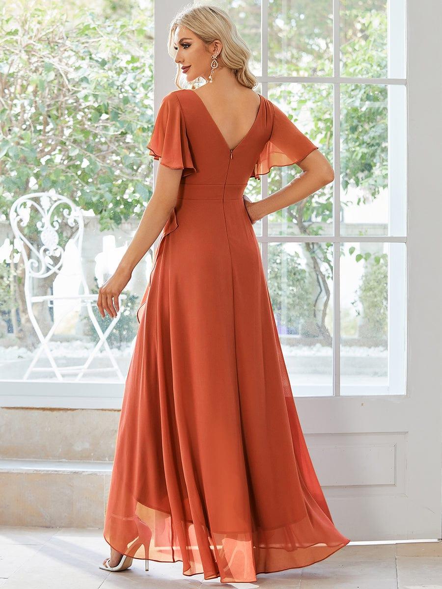 Funkelndes Abendkleid in A-Linie mit Empire-Taille und langen ?rmeln #farbe_Gebrannte Orange
