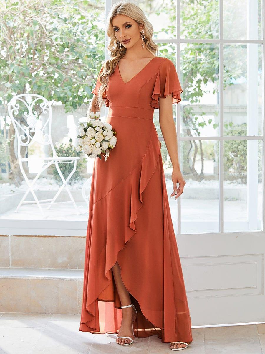 Funkelndes Abendkleid in A-Linie mit Empire-Taille und langen ?rmeln #farbe_Gebrannte Orange