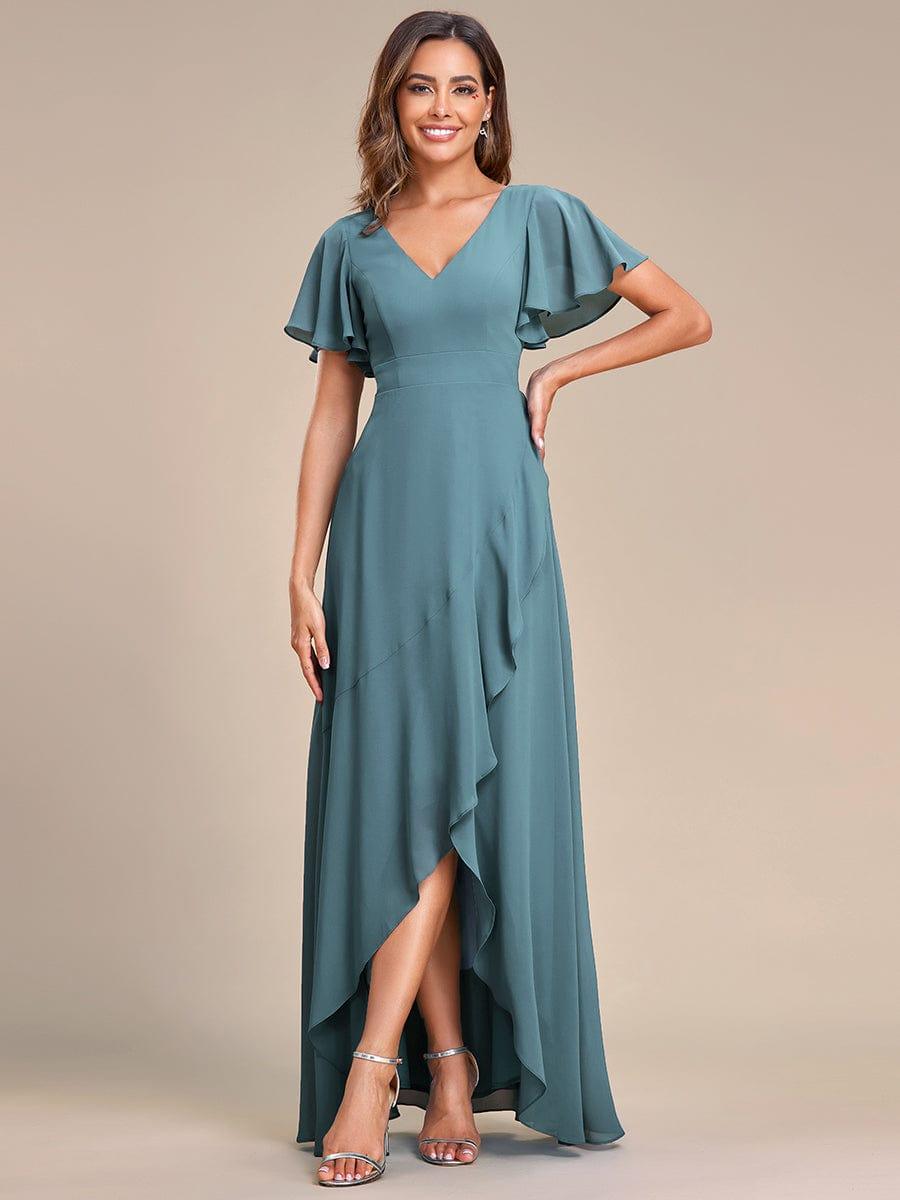 Glitzerndes A-Linien-Abendkleid mit Empire-Taille und langen Laternen?rmeln #farbe_Dusty Blau