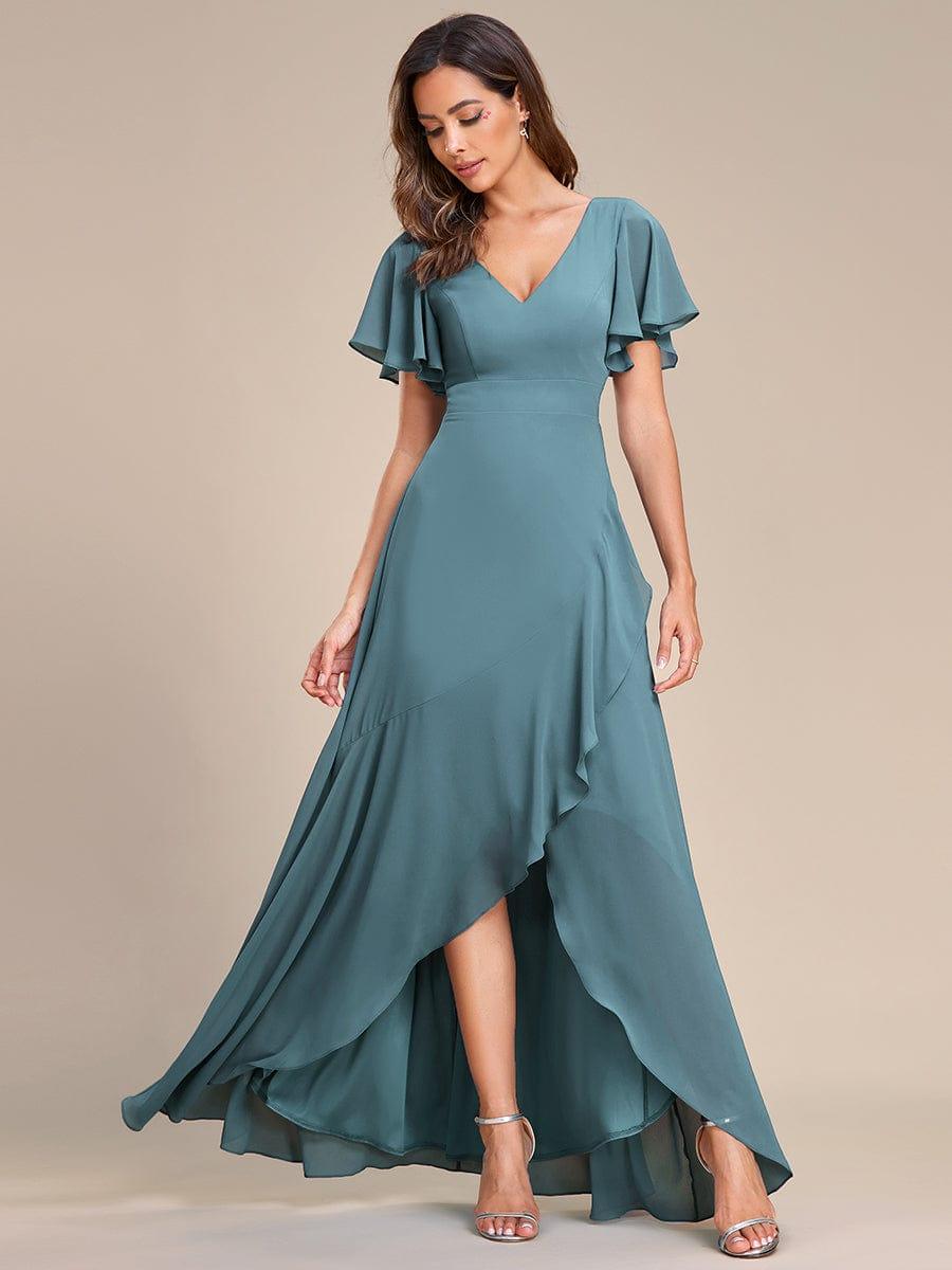 Glitzerndes A-Linien-Abendkleid mit Empire-Taille und langen Laternen?rmeln #farbe_Dusty Blau