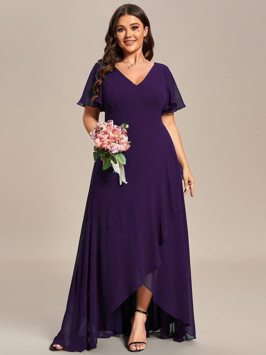 Funkelndes Abendkleid in A-Linie mit Empire-Taille und langen ?rmeln #farbe_Dunkel Violett