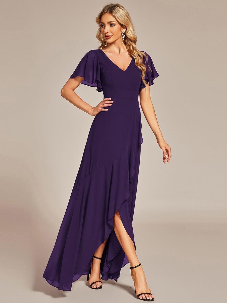 Funkelndes Abendkleid in A-Linie mit Empire-Taille und langen ?rmeln #farbe_Dunkel Violett