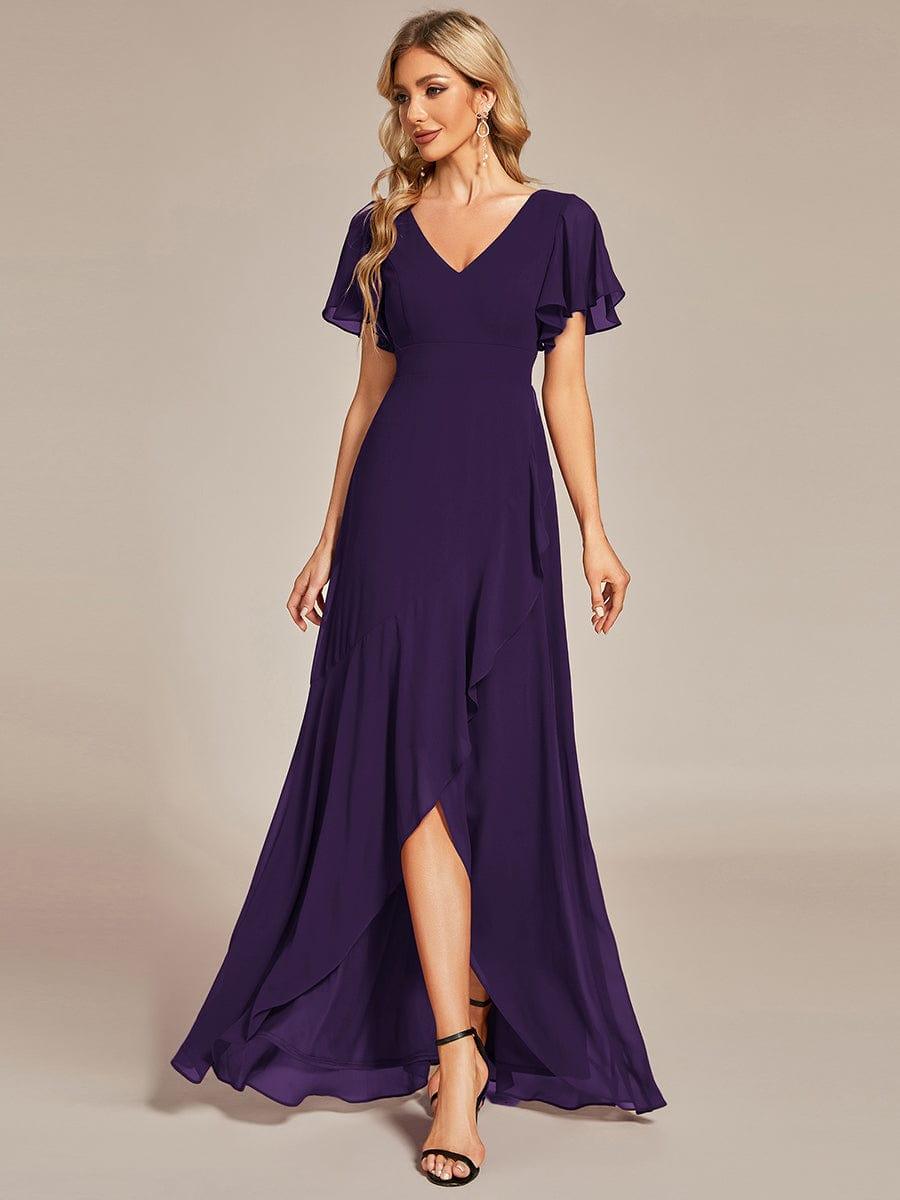 Funkelndes Abendkleid in A-Linie mit Empire-Taille und langen ?rmeln #farbe_Dunkel Violett