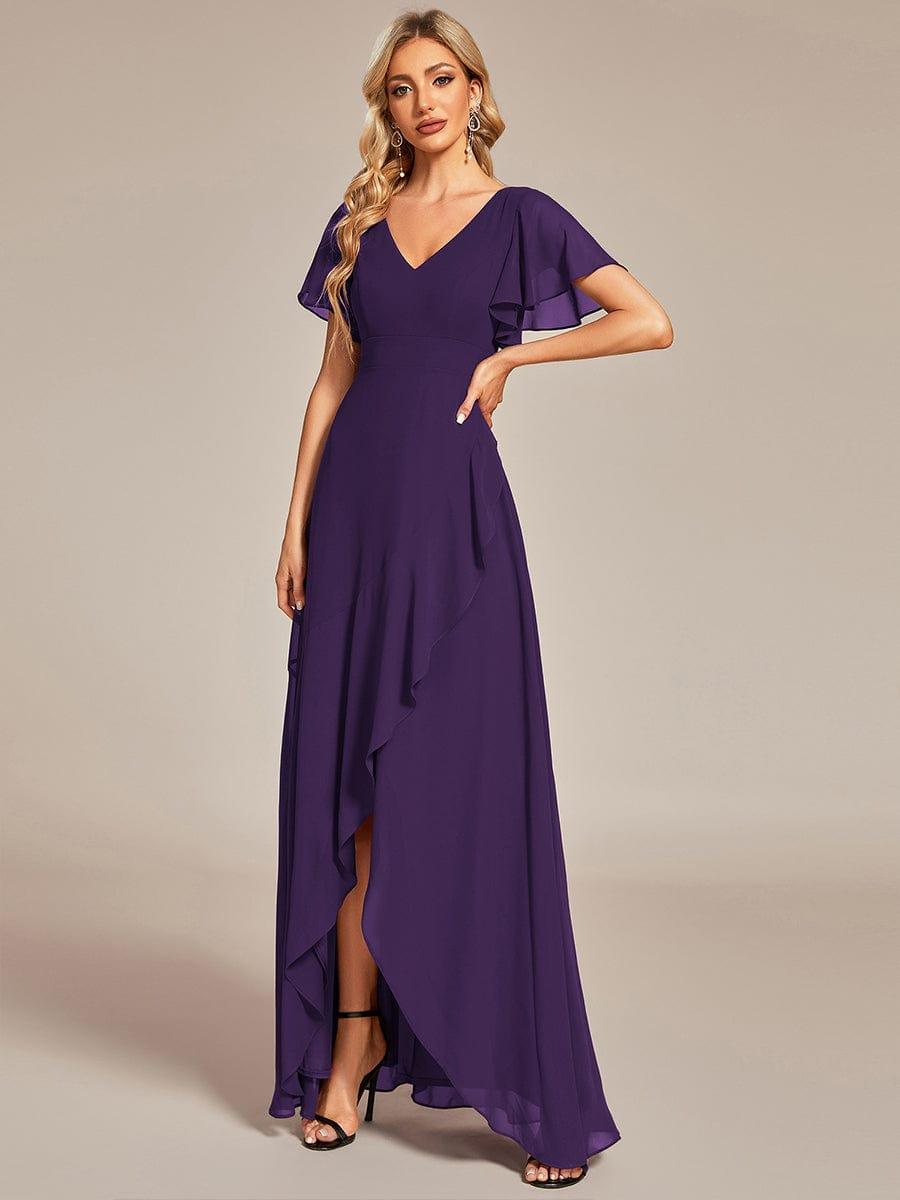 Funkelndes Abendkleid in A-Linie mit Empire-Taille und langen ?rmeln #farbe_Dunkel Violett
