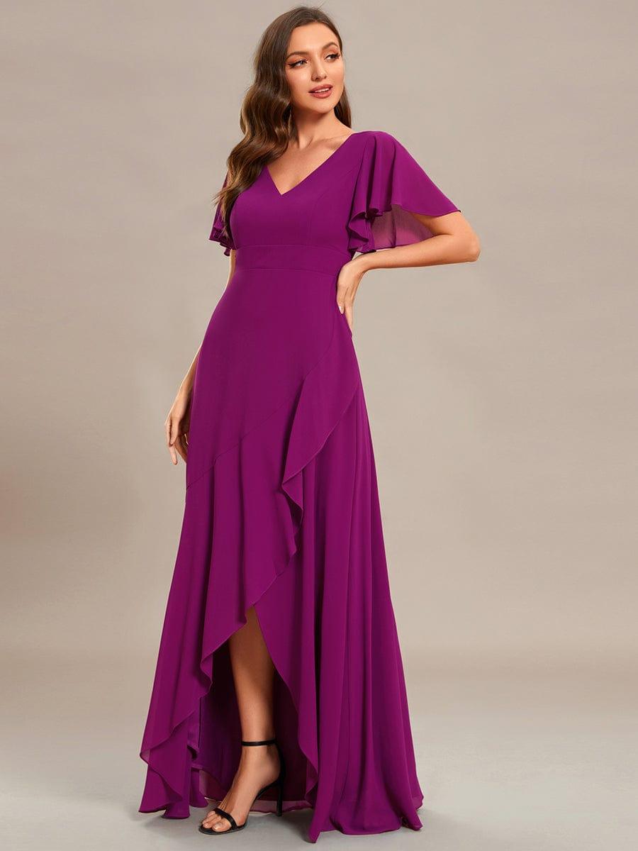 Glitzerndes A-Linien-Abendkleid mit Empire-Taille und langen Laternen?rmeln #farbe_Fuchsia