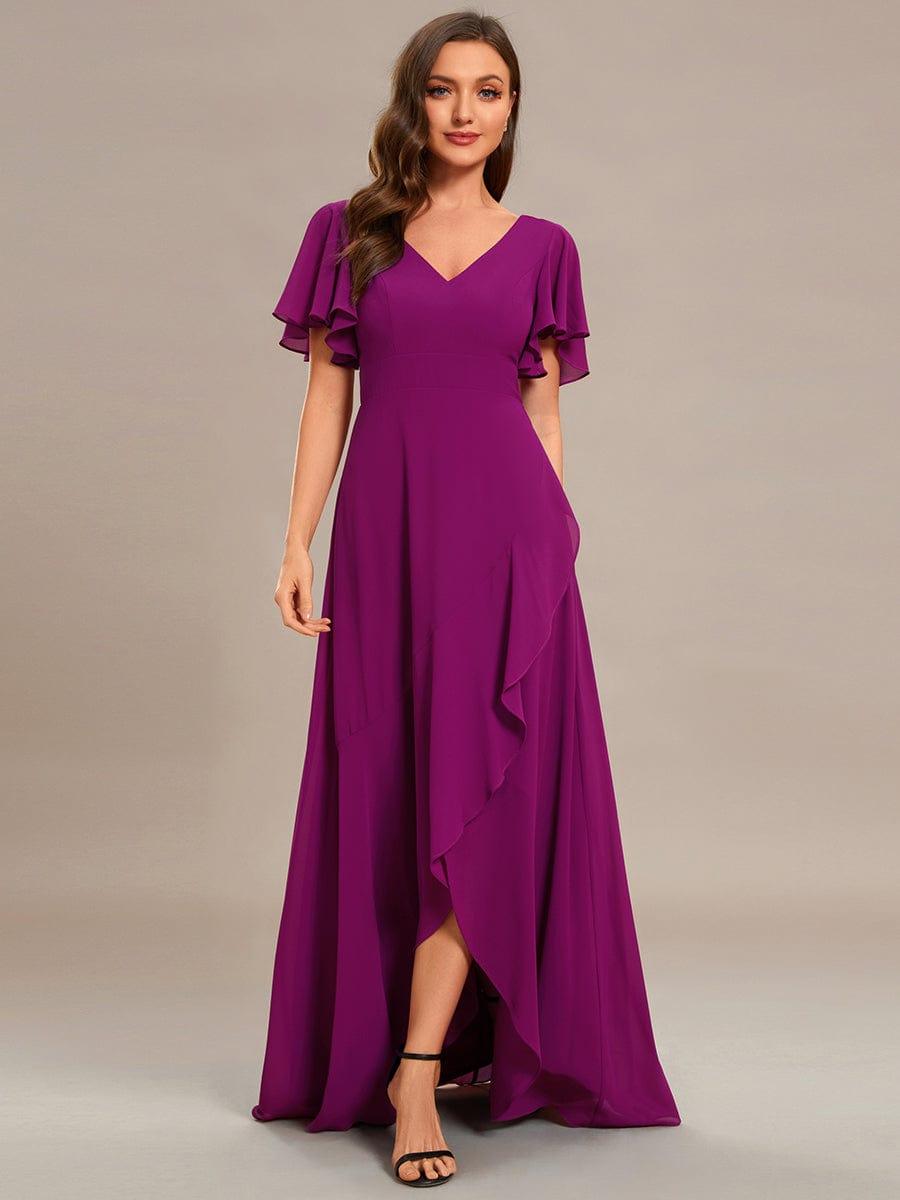Funkelndes Abendkleid in A-Linie mit Empire-Taille und langen ?rmeln #farbe_Fuchsia
