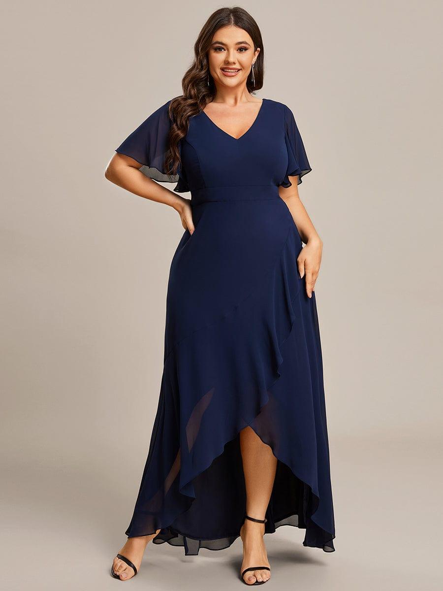 Funkelndes Abendkleid in A-Linie mit Empire-Taille und langen ?rmeln #farbe_Navy Blau