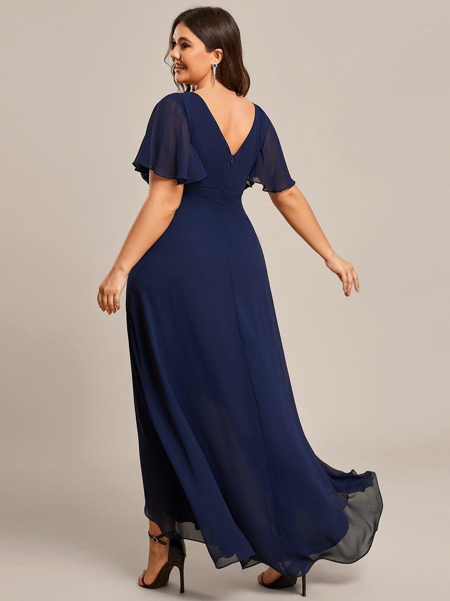 Funkelndes Abendkleid in A-Linie mit Empire-Taille und langen ?rmeln #farbe_Navy Blau