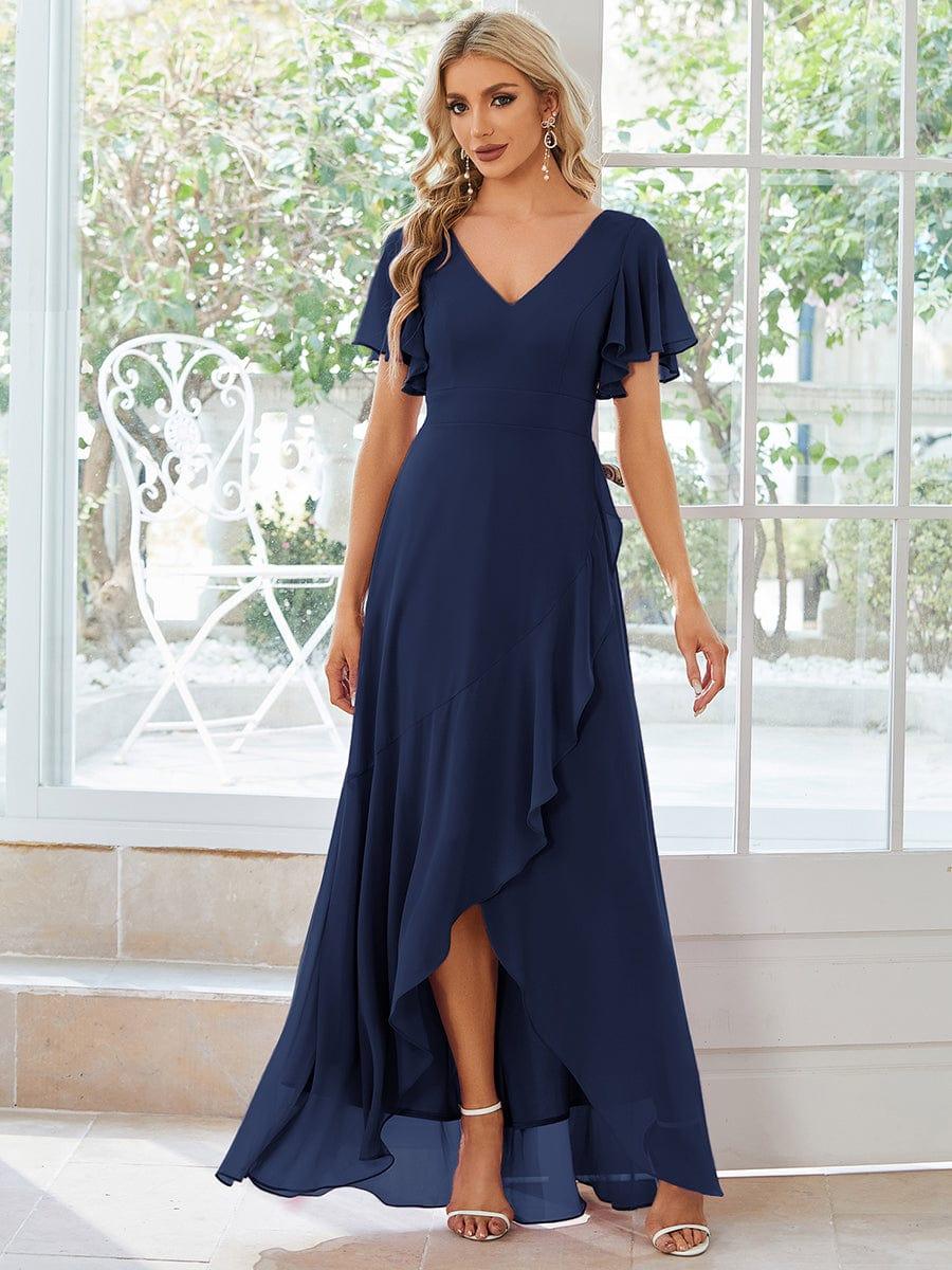 Funkelndes Abendkleid in A-Linie mit Empire-Taille und langen ?rmeln #farbe_Navy Blau