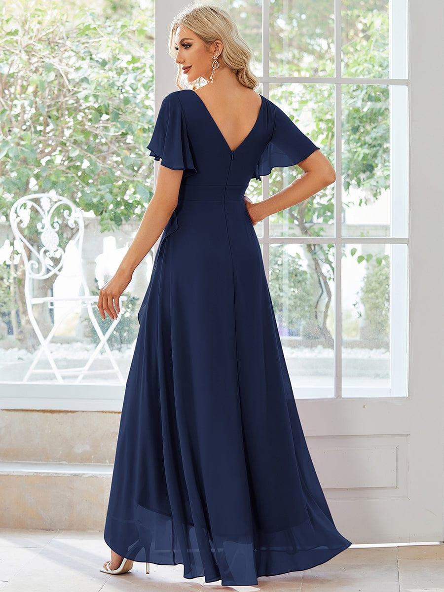 Funkelndes Abendkleid in A-Linie mit Empire-Taille und langen ?rmeln #farbe_Navy Blau