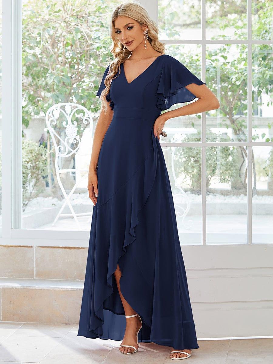 Funkelndes Abendkleid in A-Linie mit Empire-Taille und langen ?rmeln #farbe_Navy Blau