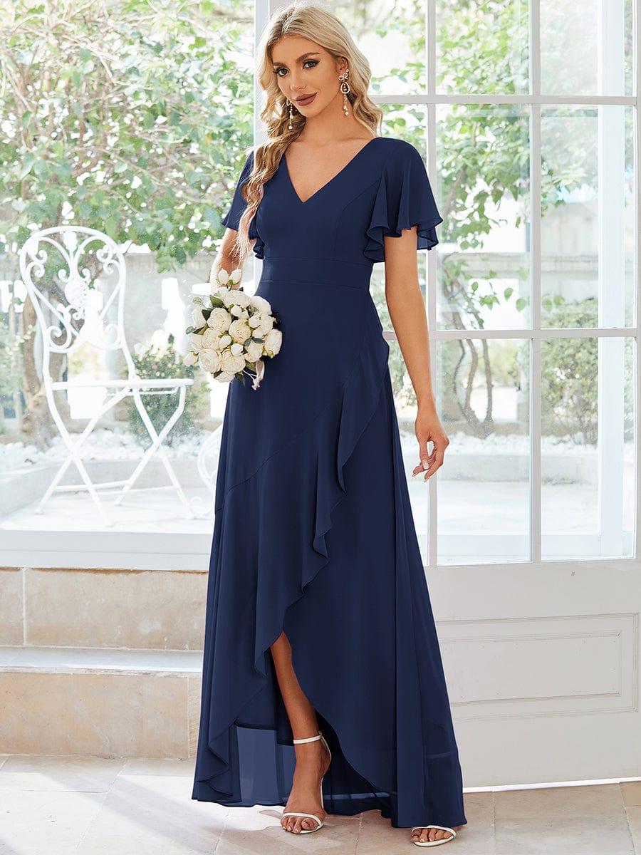 Funkelndes Abendkleid in A-Linie mit Empire-Taille und langen ?rmeln #farbe_Navy Blau