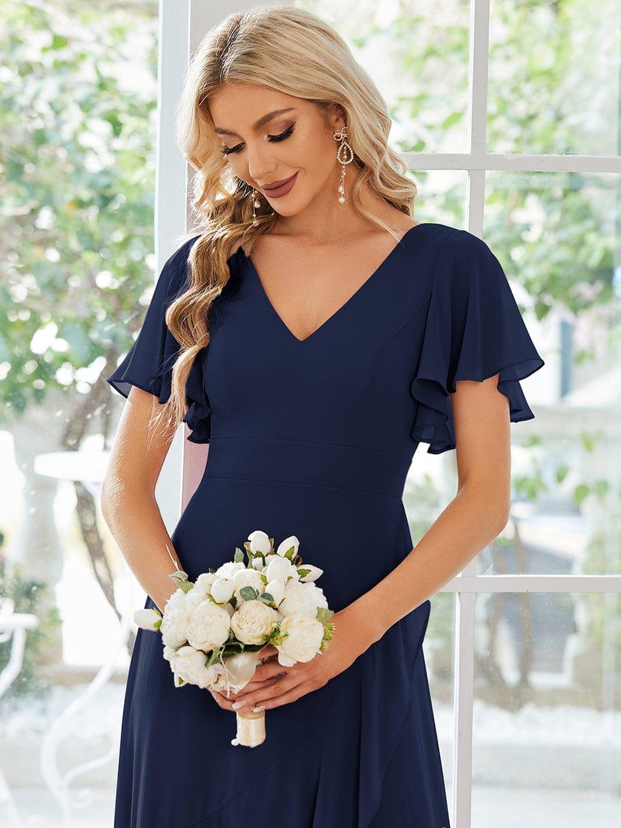 Funkelndes Abendkleid in A-Linie mit Empire-Taille und langen ?rmeln #farbe_Navy Blau