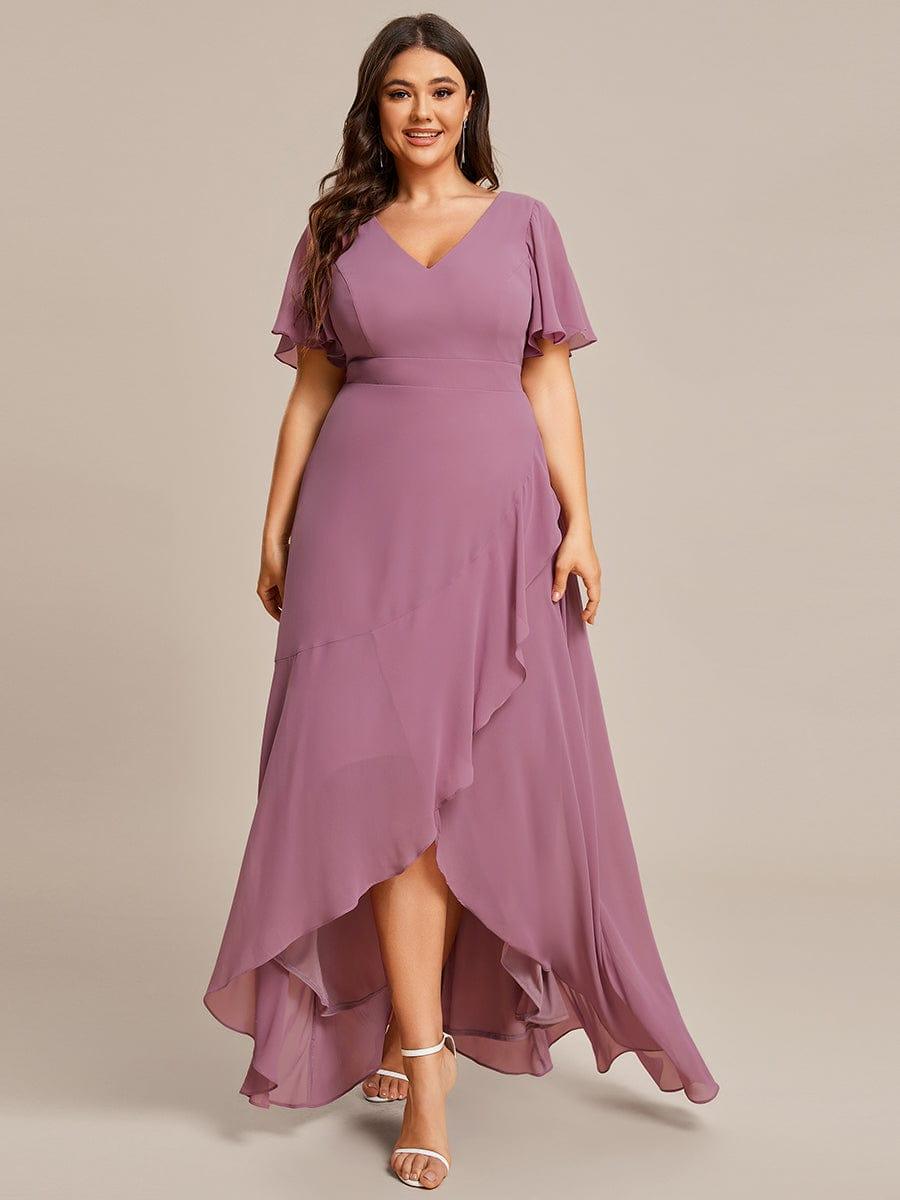 Funkelndes Abendkleid in A-Linie mit Empire-Taille und langen ?rmeln #farbe_Orchid