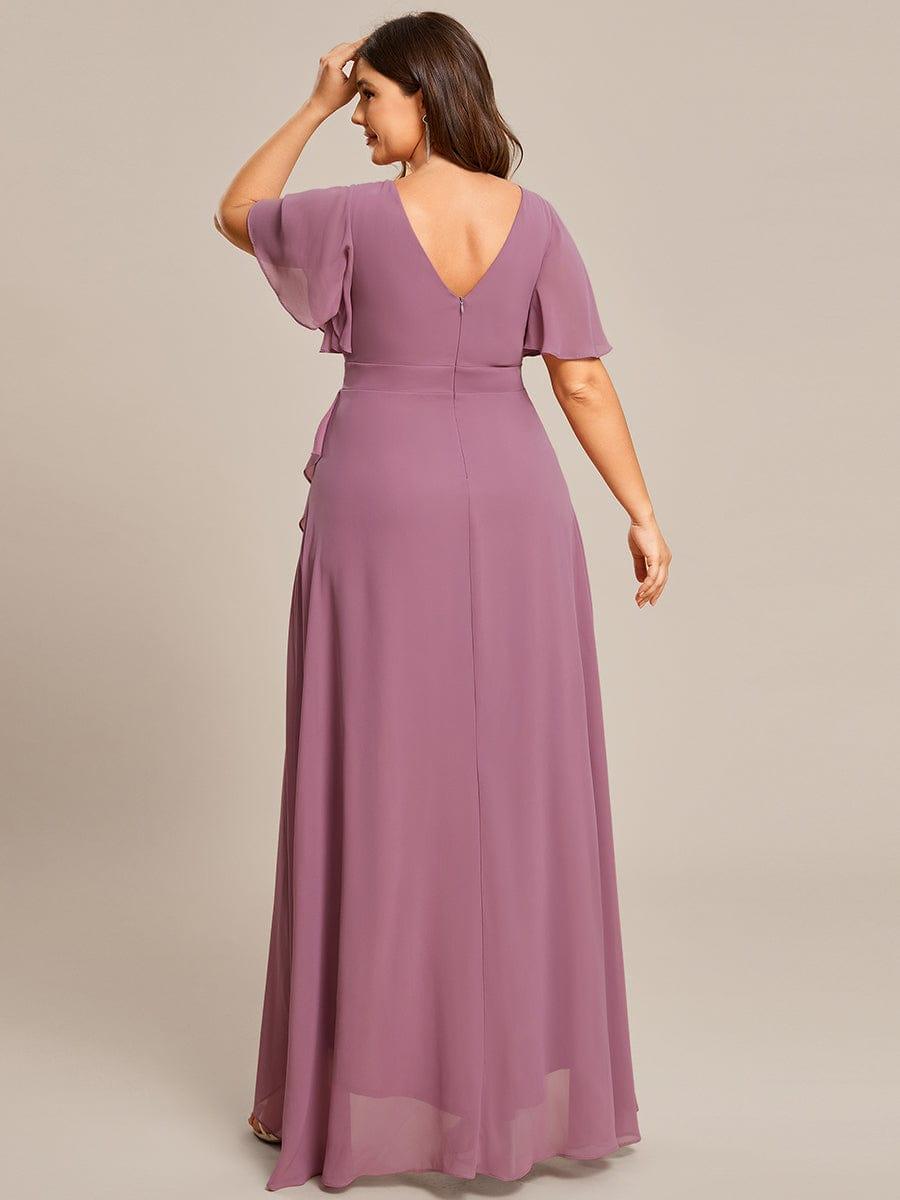 Funkelndes Abendkleid in A-Linie mit Empire-Taille und langen ?rmeln #farbe_Orchid