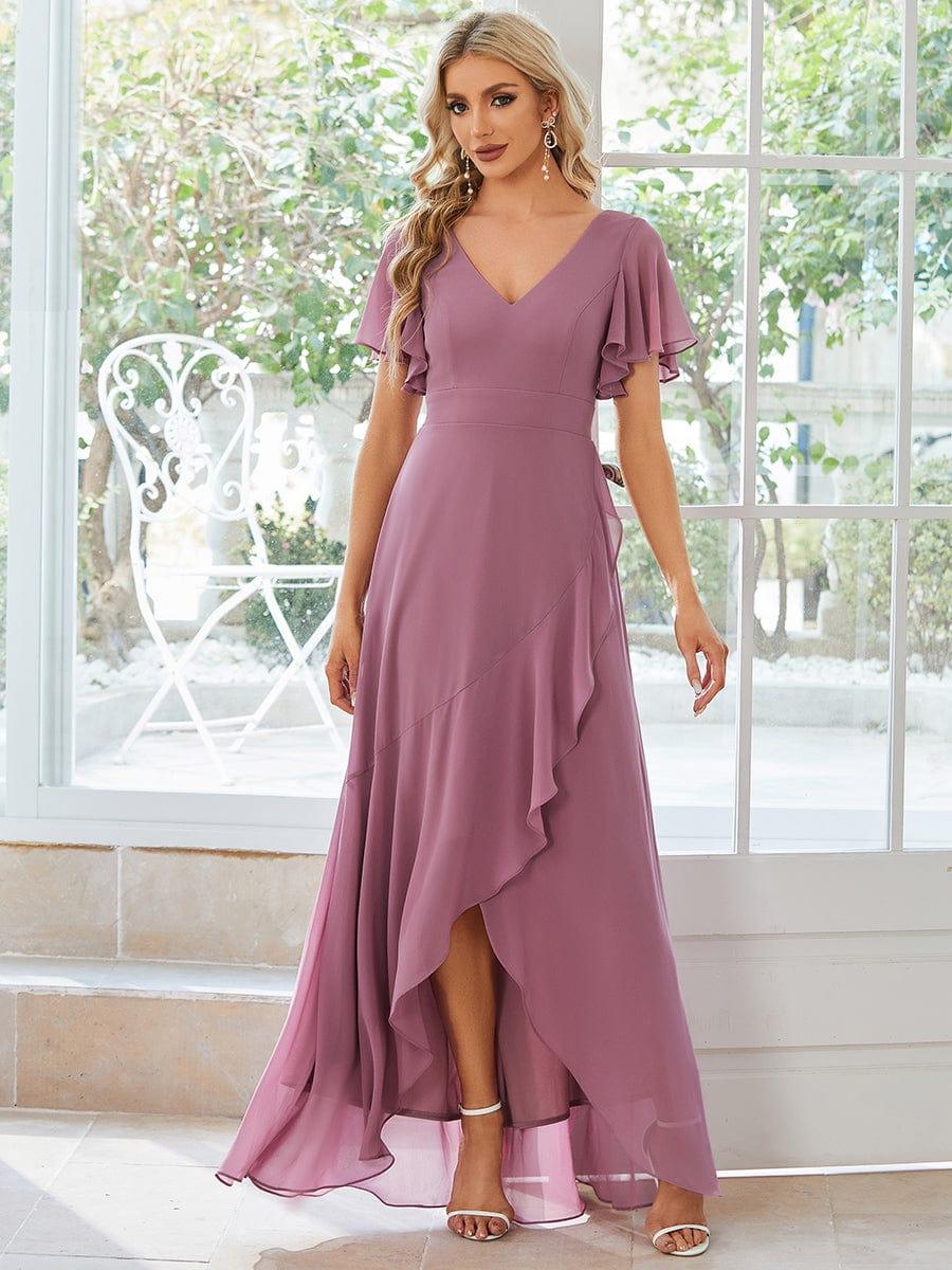Funkelndes Abendkleid in A-Linie mit Empire-Taille und langen ?rmeln #farbe_Orchid