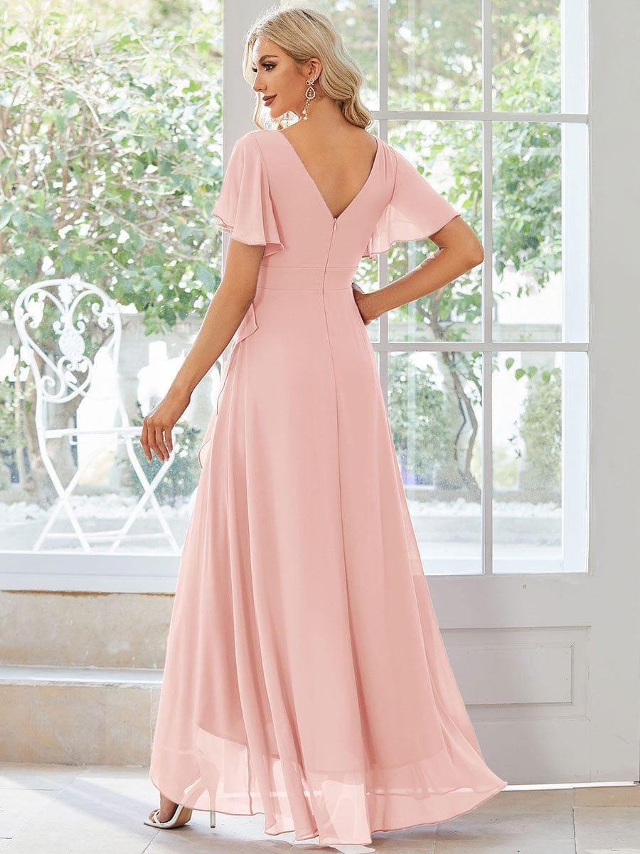 Funkelndes Abendkleid in A-Linie mit Empire-Taille und langen ?rmeln #farbe_Rosa