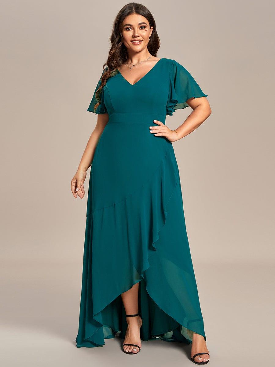 Glitzerndes A-Linien-Abendkleid mit Empire-Taille und langen Laternen?rmeln #farbe_Teal
