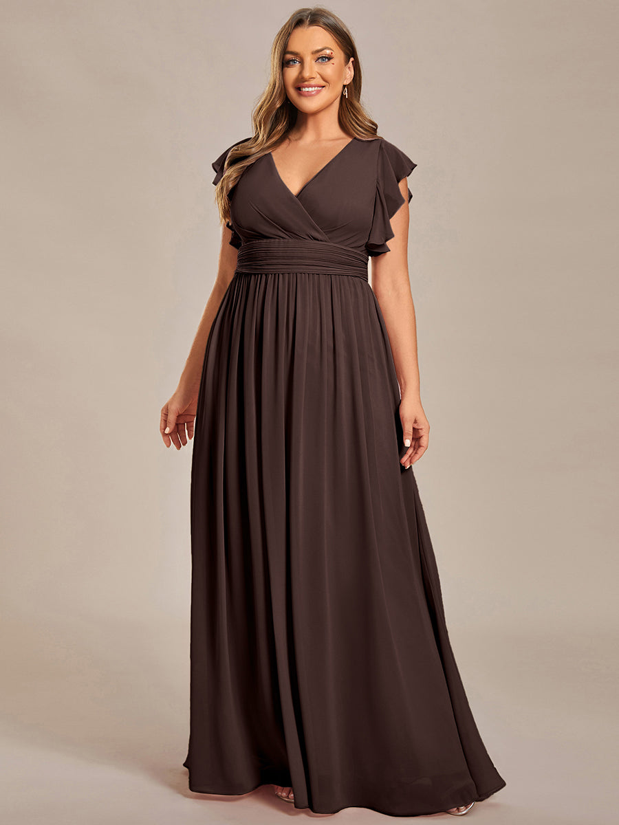 Funkelndes Abendkleid in A-Linie mit Empire-Taille und langen ?rmeln #farbe_Espressobraun